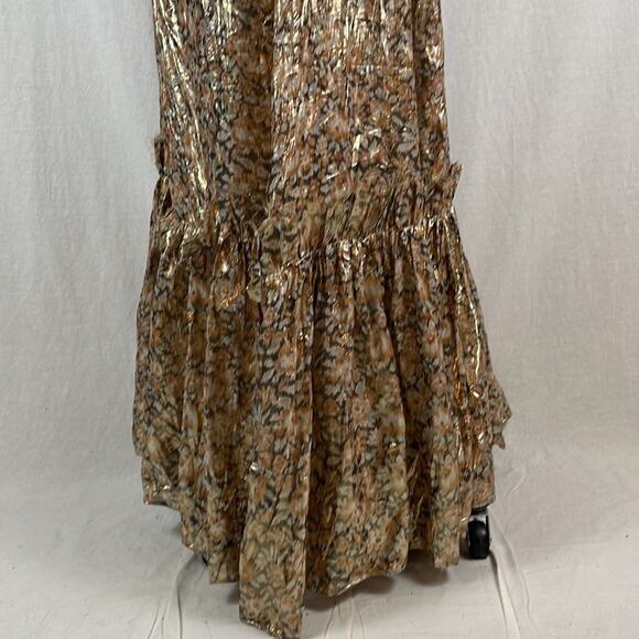 LoveShackFancy Tara Gold Ruffle Off Shoulder Maxi Dress - Picture 8 of 14